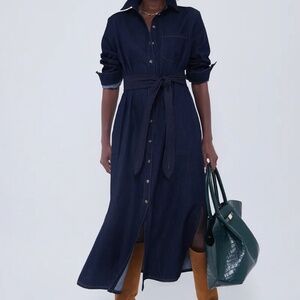 Tuckernuck Chessie Denim Dress Dark Wash Button Front Belted Size XXL